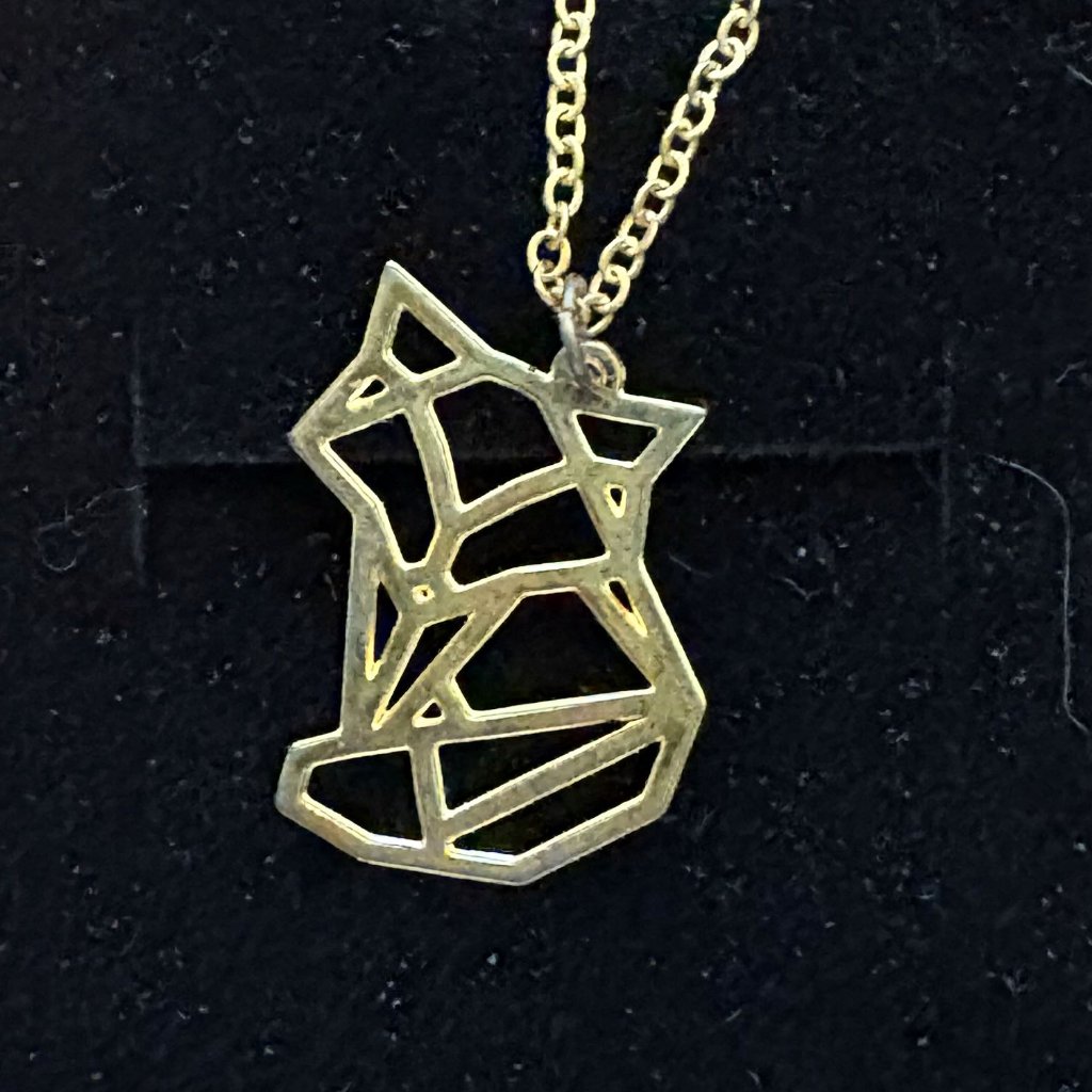 Gold Tone "Origami Fox" Necklace Nib; New, Never Worn